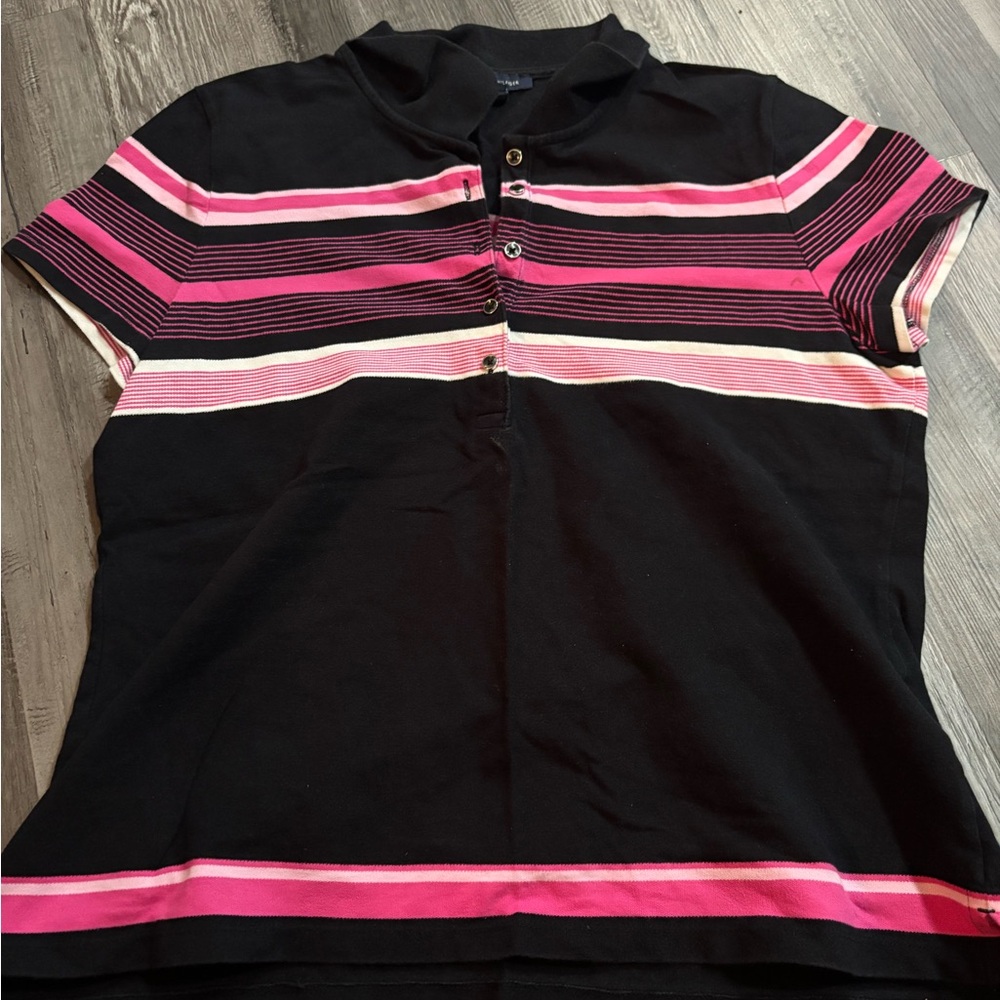 Tommy Hilfiger Black and Pink Polo Shirt